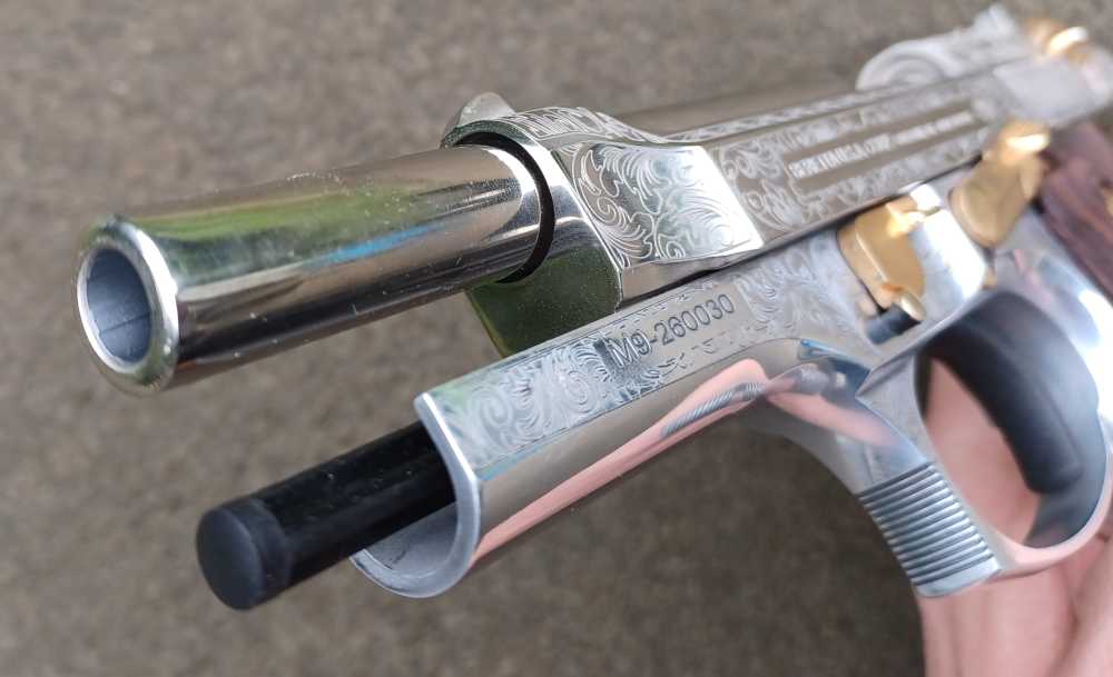 Beautiful Custom Engraved Beretta M9-9mm-Wood Grips-Gold Accents-92FS-img-32
