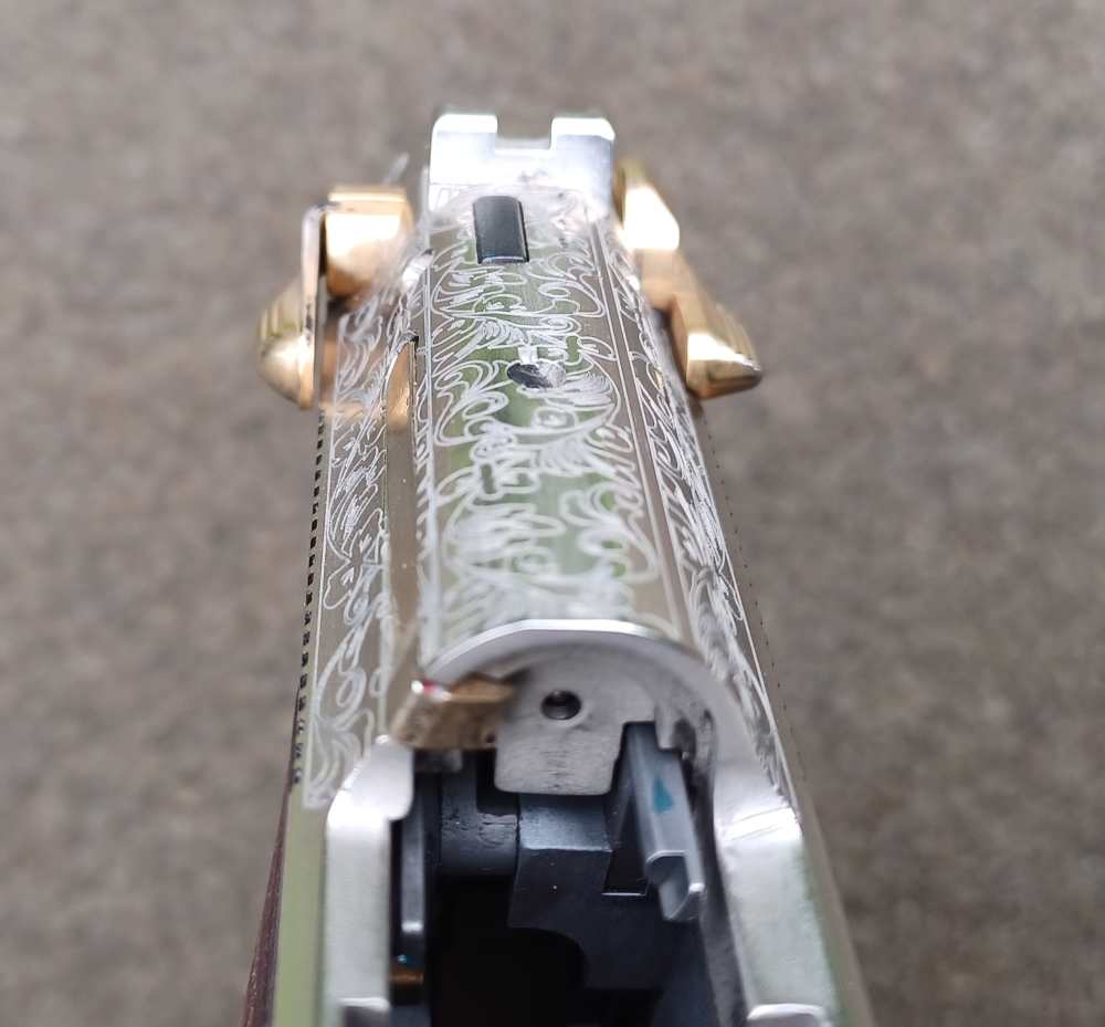 Beautiful Custom Engraved Beretta M9-9mm-Wood Grips-Gold Accents-92FS-img-29