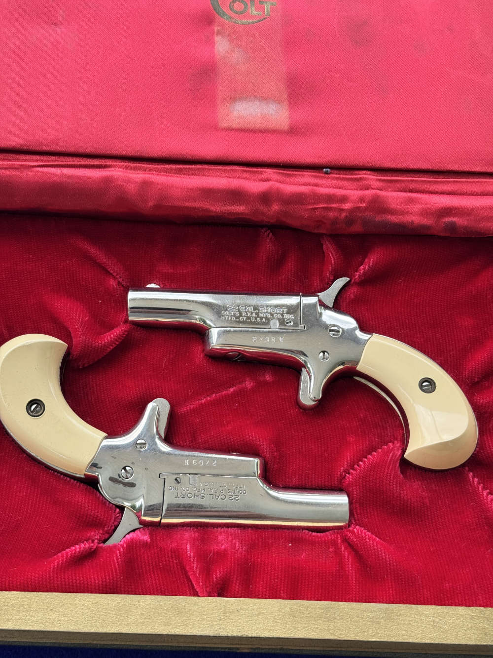 1960's Colt Bookcase Derringer Consecutive Pair Snake Eyes .22 Nickel C&R -img-28
