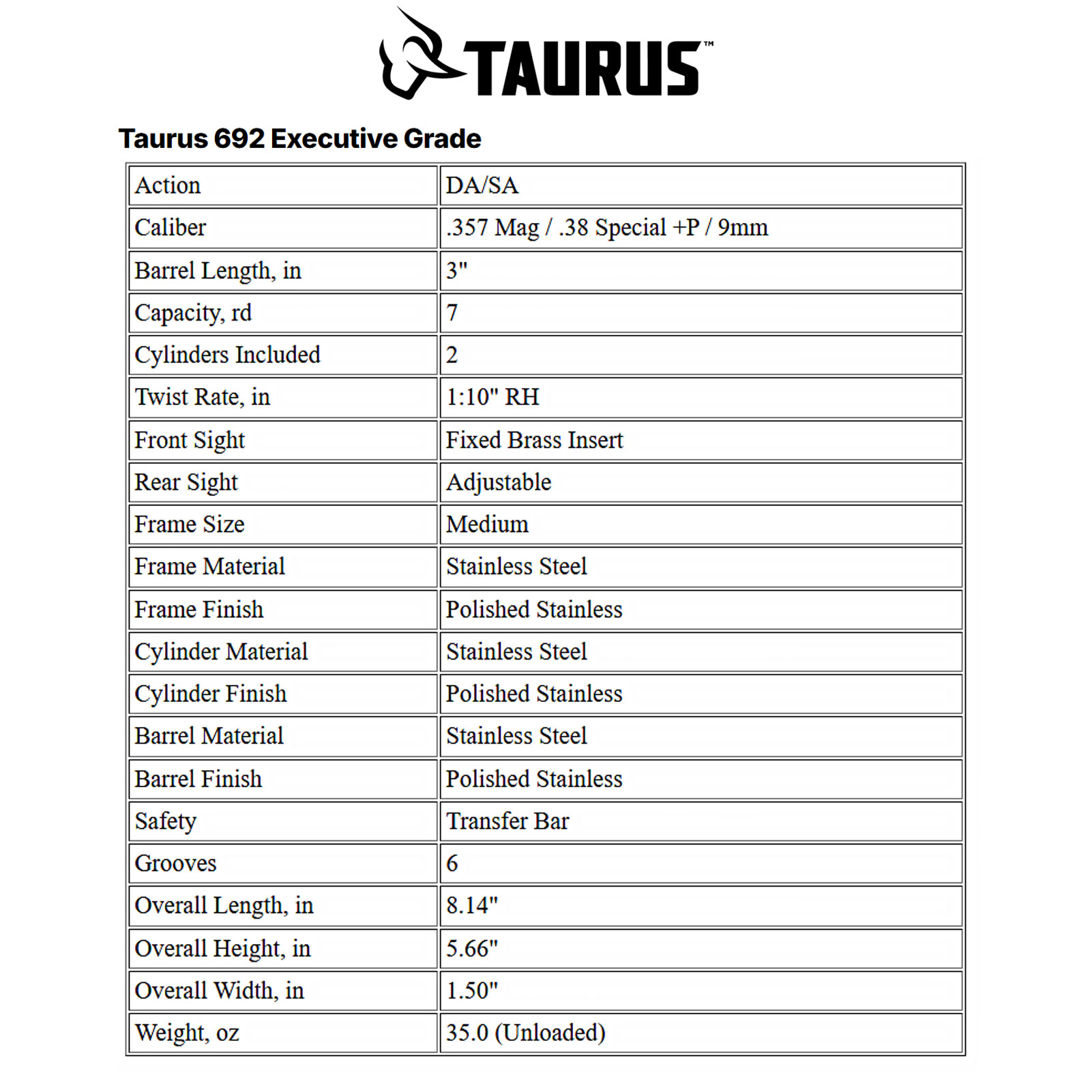 TAURUS 692 Executive Grade 357 Mag/38 Spl +P/9mm 3in 7rd Revolver 2-692EX39-img-7