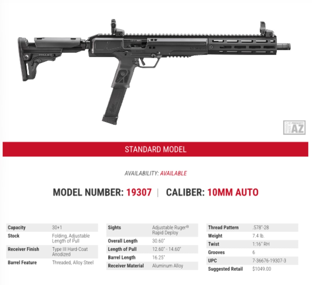 Ruger 19307 LC Carbine 10mm Auto 30+1 16.25” Threaded Barrel-New-img-2