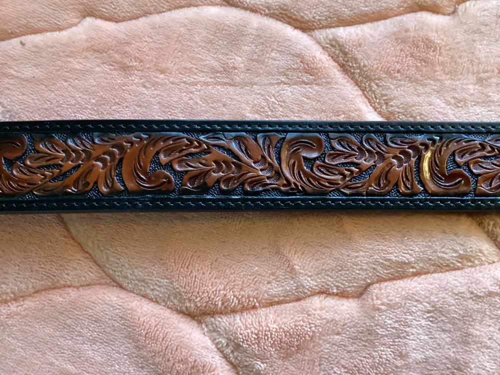 Belt, Hand Tooled Leather, With Buckle, Western Design.-img-1