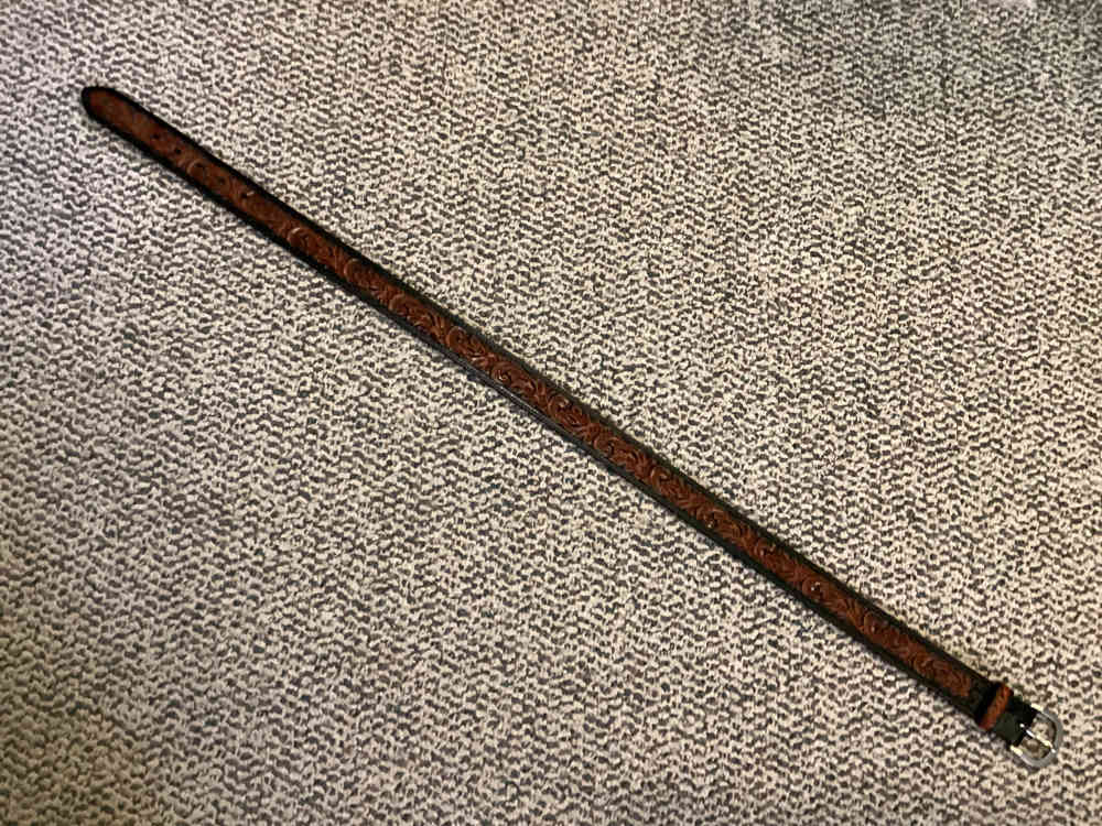 Belt, Hand Tooled Leather, With Buckle, Western Design.-img-6