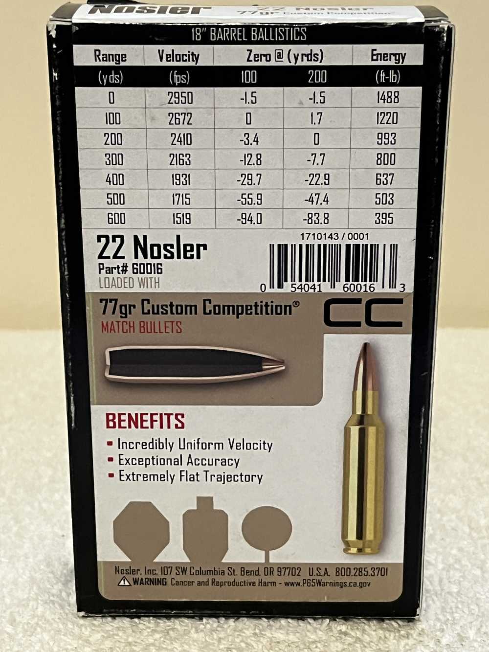 22 NOSLER 77 GR CUSTOM COMPETITION BULLETS BOX OF 20-img-1
