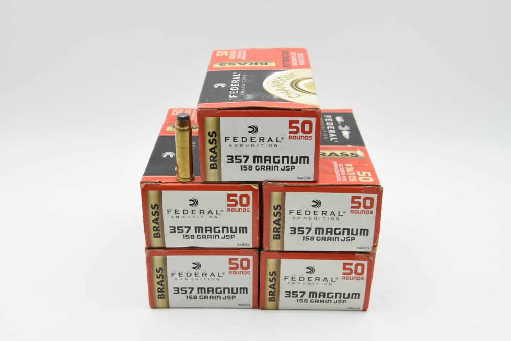 250 Rounds Federal 357 Magnum 158 Grain JSP Brass Ammo 5 Boxes-img-0