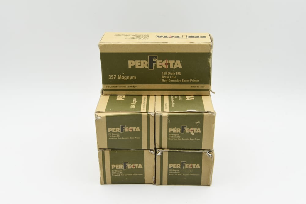 250 Rounds Perfecta 357 Magnum 158 Grain FMJ Brass Case Ammo 5 Boxes-img-1