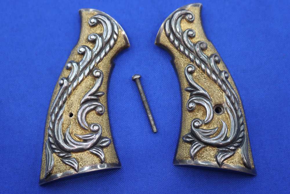 Vintage S&W K Frame Revolver Grips 925 Sterling Silver Gold Embellish RARE-img-0