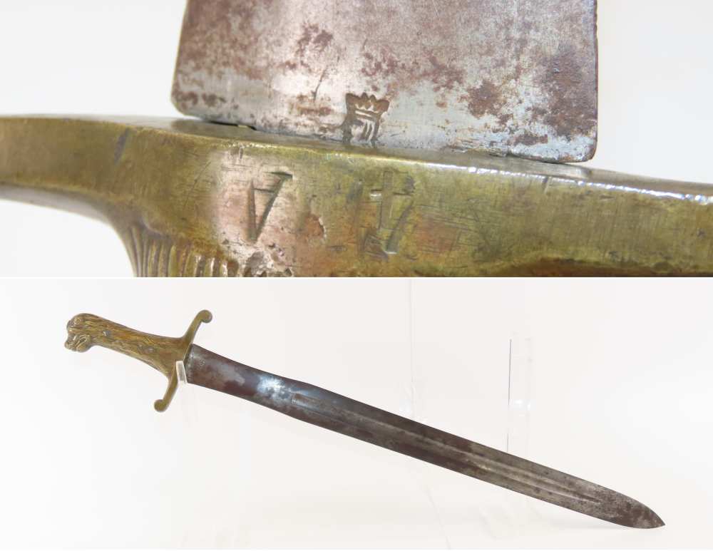 Antique GERMAN WKC Military Style Short Sword Brass LIONHEAD Pommel/Grip   -img-1