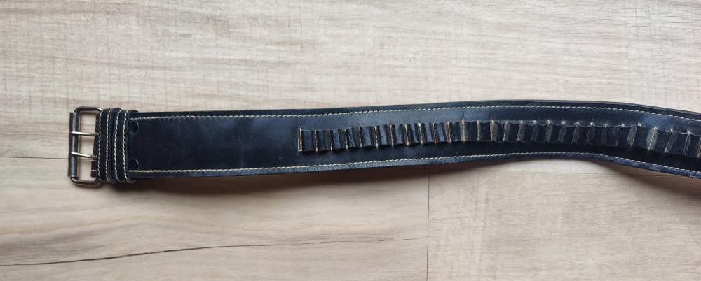 Black Leather Cowboy Style Cartridge Belt and Holster -img-3