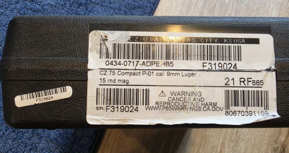 CZ 75 P-01 9mm Compact NSN 3.75" 2x15RD Matching Box Like New 91199-img-5