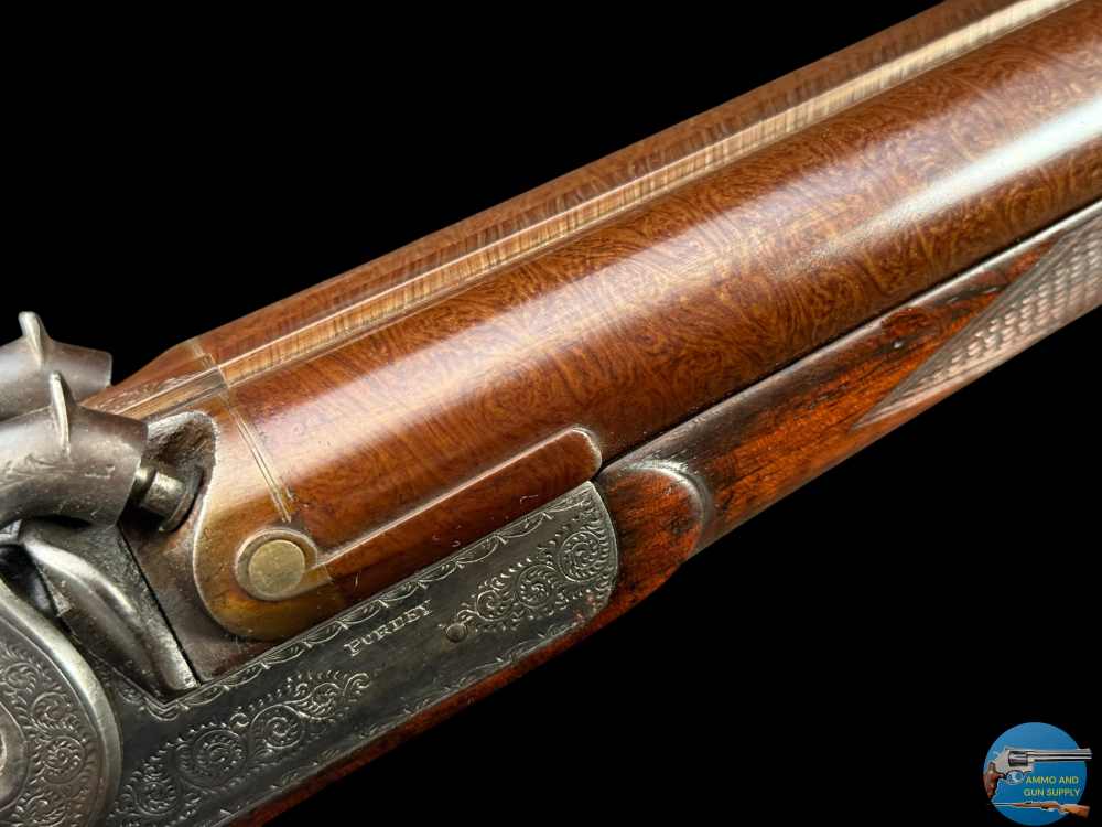 SCARCE JAMES PURDEY - LONDON 12 GA SXS PERCUSSION MUZZLELOADER- CASED + ACC-img-46
