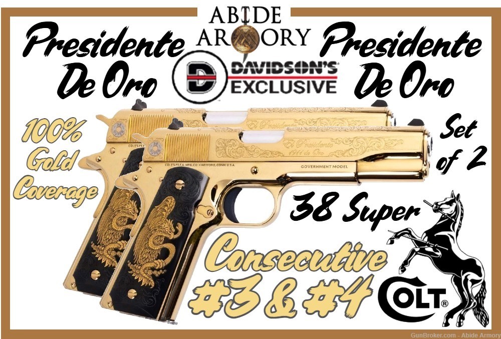 COLT COLLECTOR 1911 PRESIDENTE DE ORO 38 Super Engraved Consecutive #3 & #4-img-0