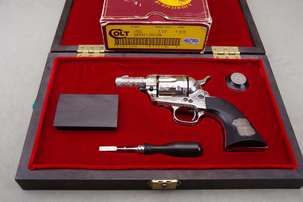 John Adams Master Engraved 1988 Colt SAA Sheriffs 45 LC 2 1/2'' Nickel 99%+-img-18