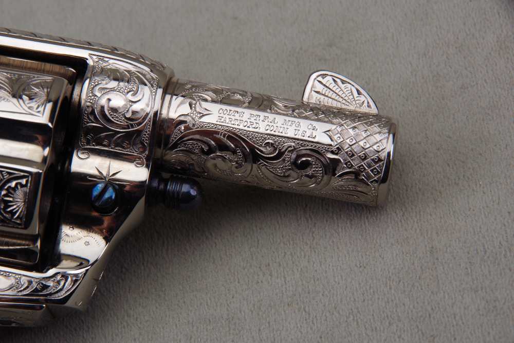 John Adams Master Engraved 1988 Colt SAA Sheriffs 45 LC 2 1/2'' Nickel 99%+-img-27