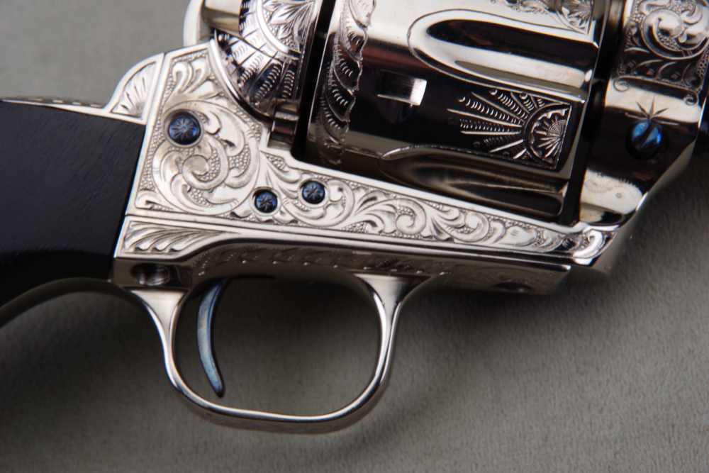 John Adams Master Engraved 1988 Colt SAA Sheriffs 45 LC 2 1/2'' Nickel 99%+-img-30