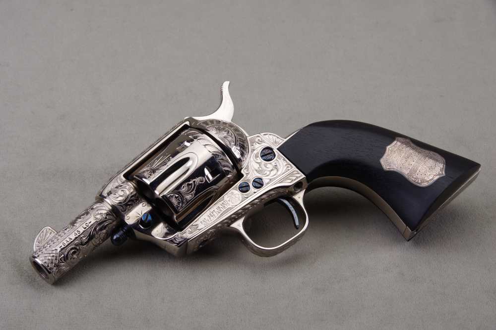 John Adams Master Engraved 1988 Colt SAA Sheriffs 45 LC 2 1/2'' Nickel 99%+-img-47