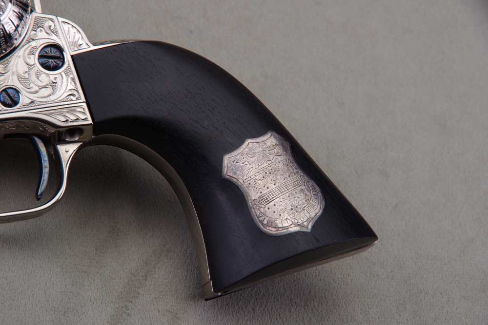 John Adams Master Engraved 1988 Colt SAA Sheriffs 45 LC 2 1/2'' Nickel 99%+-img-24