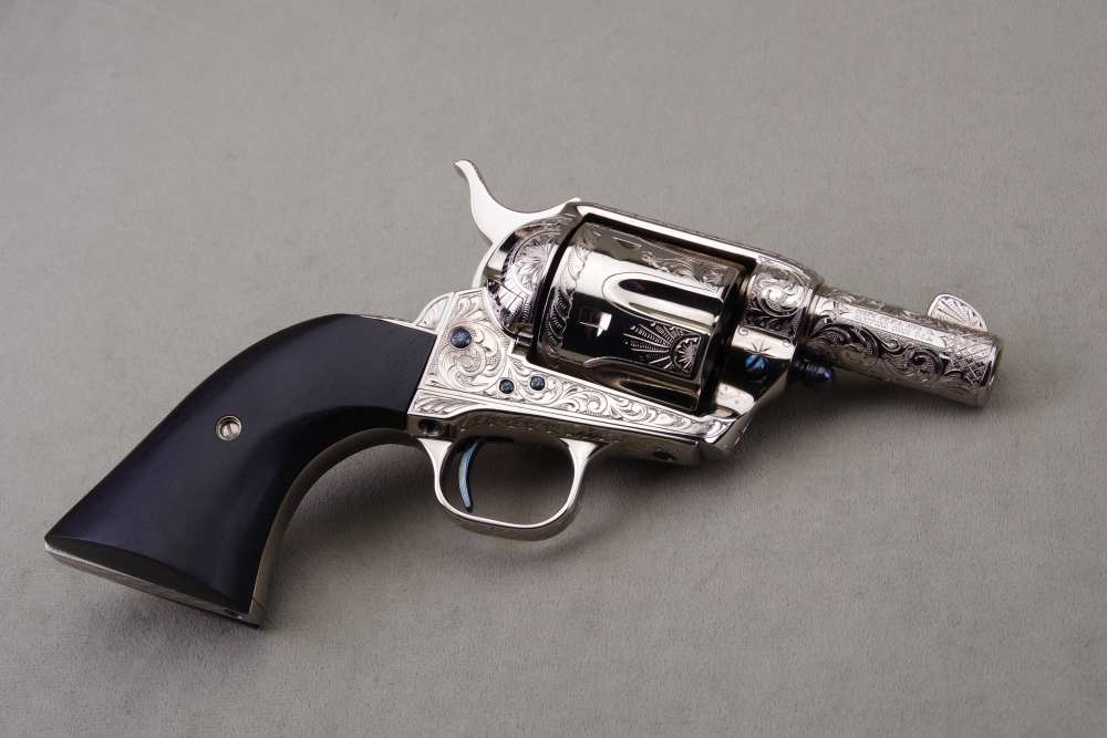 John Adams Master Engraved 1988 Colt SAA Sheriffs 45 LC 2 1/2'' Nickel 99%+-img-26