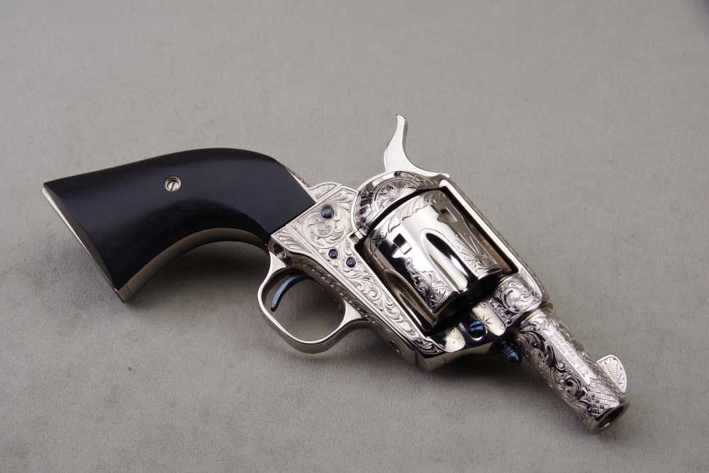 John Adams Master Engraved 1988 Colt SAA Sheriffs 45 LC 2 1/2'' Nickel 99%+-img-46