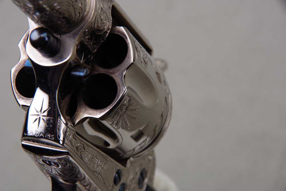 John Adams Master Engraved 1988 Colt SAA Sheriffs 45 LC 2 1/2'' Nickel 99%+-img-32