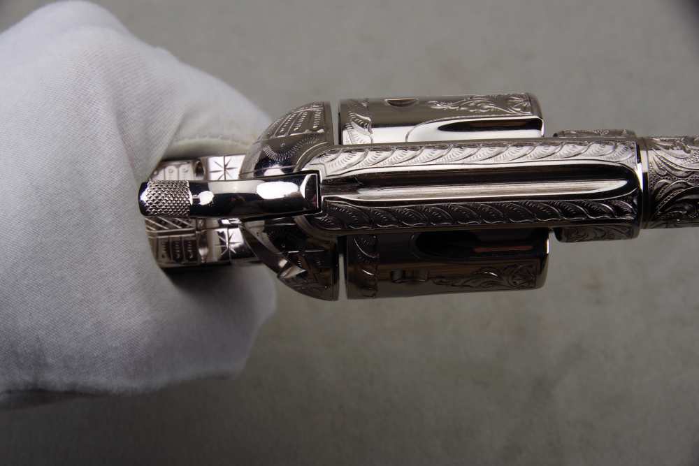 John Adams Master Engraved 1988 Colt SAA Sheriffs 45 LC 2 1/2'' Nickel 99%+-img-36