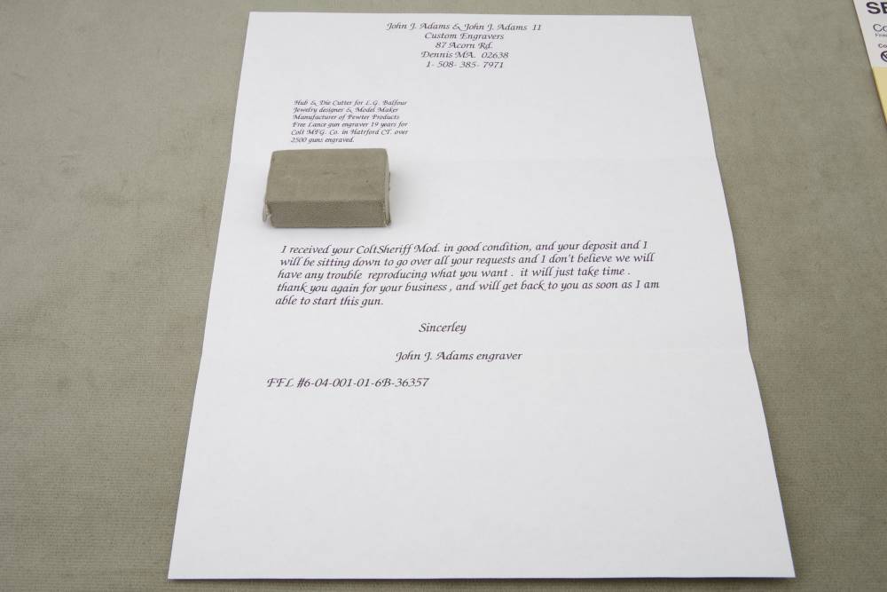 John Adams Master Engraved 1988 Colt SAA Sheriffs 45 LC 2 1/2'' Nickel 99%+-img-5