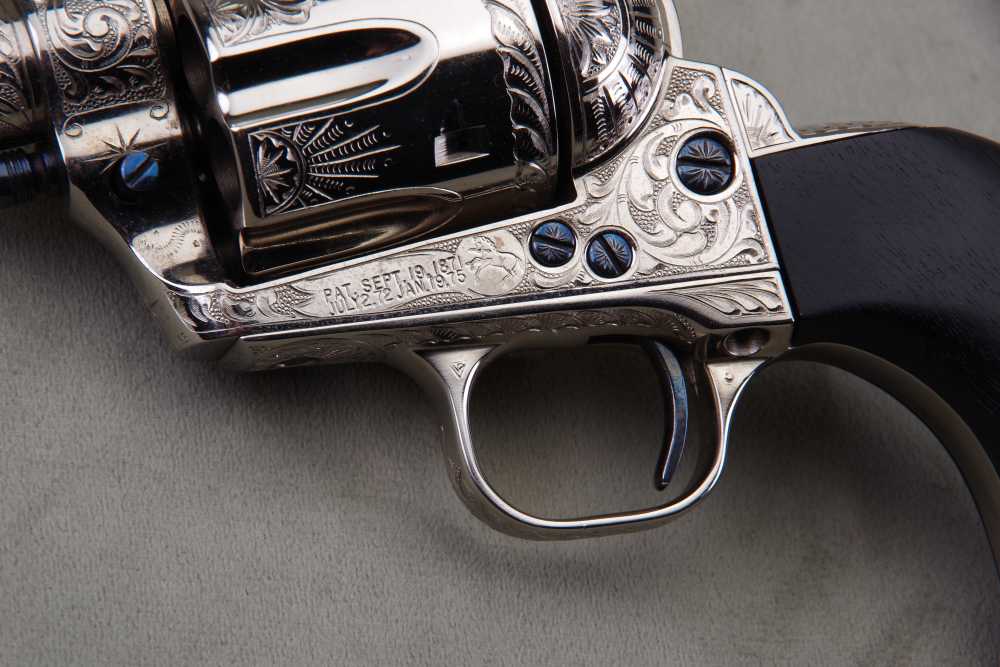 John Adams Master Engraved 1988 Colt SAA Sheriffs 45 LC 2 1/2'' Nickel 99%+-img-23