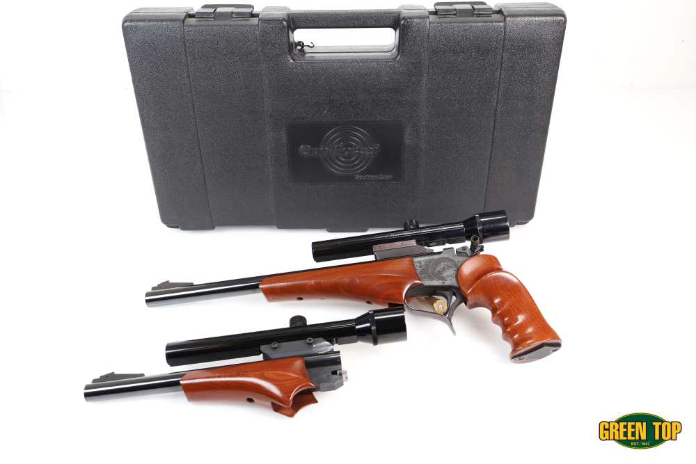 Thompson Center Contender Engraved Blued/Wood 14" 22LR & 10" 22 Hornet Set!-img-0