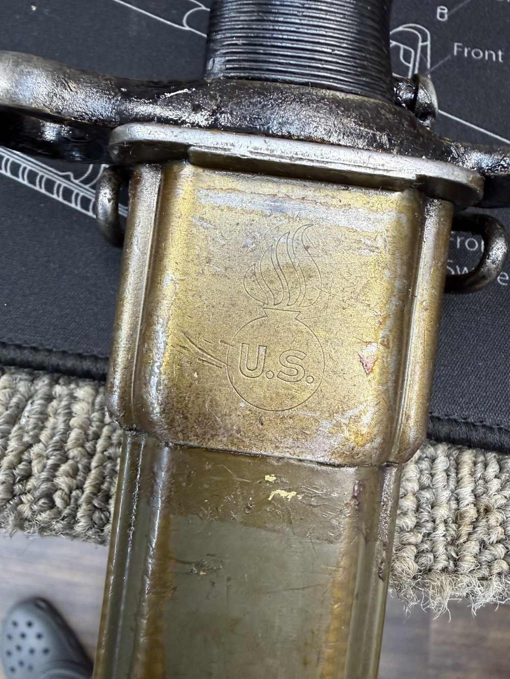 WWII USGI Local Bring Back US AFH Flaming Bomb M1 Garand Bayonet 30-06-img-6