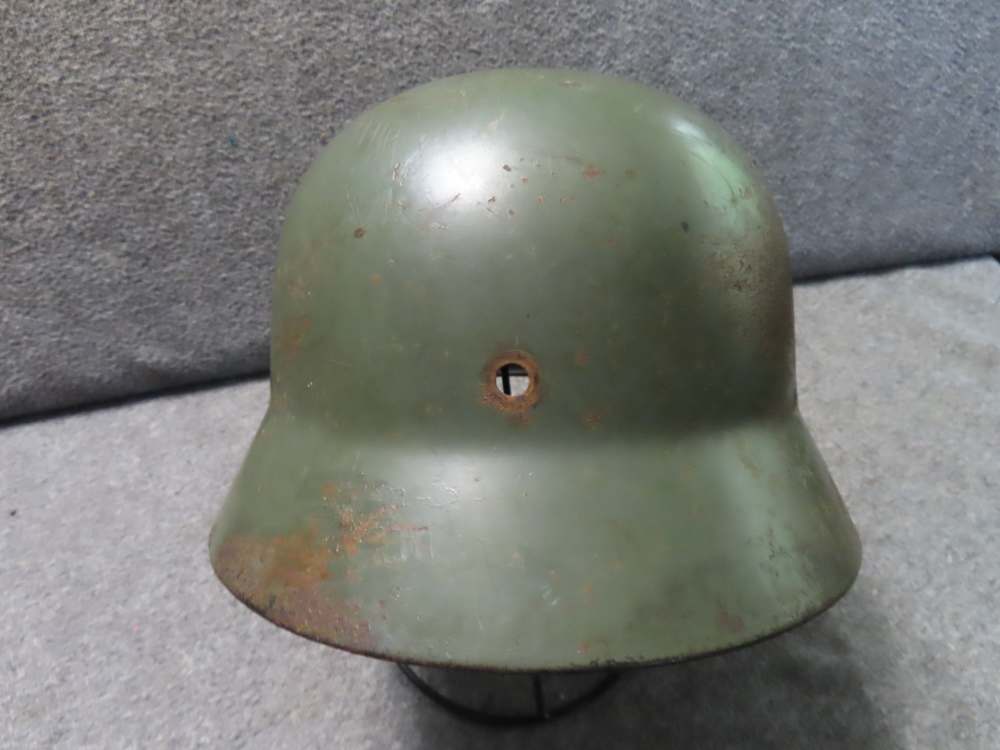 WWII GERMAN ARMY M35 DOUBLE DECAL HELMET SHELL-1939 DOME STAMP-APPLE GREEN-img-2