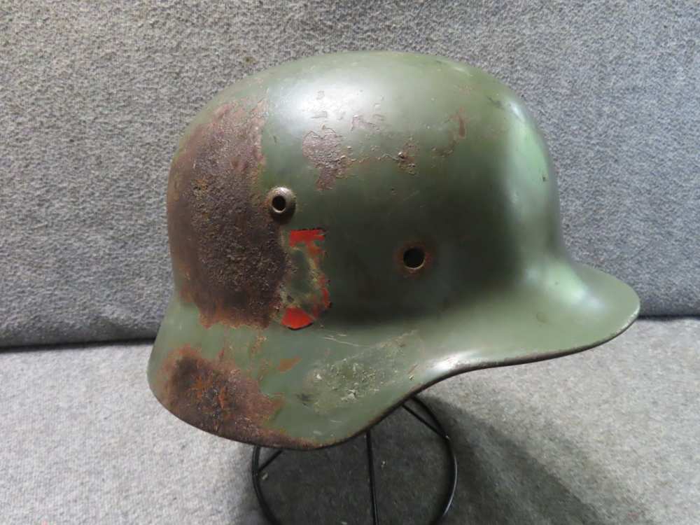 WWII GERMAN ARMY M35 DOUBLE DECAL HELMET SHELL-1939 DOME STAMP-APPLE GREEN-img-3
