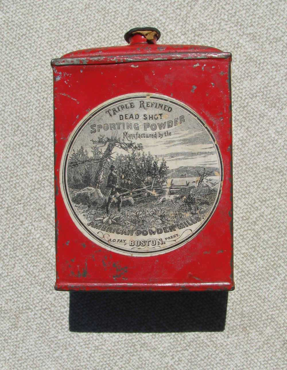 AMERICAN POWDER MILLS 2 HUNTING LABELS DEADSHOT SPORT POWDER TIN 1895-1910-img-0
