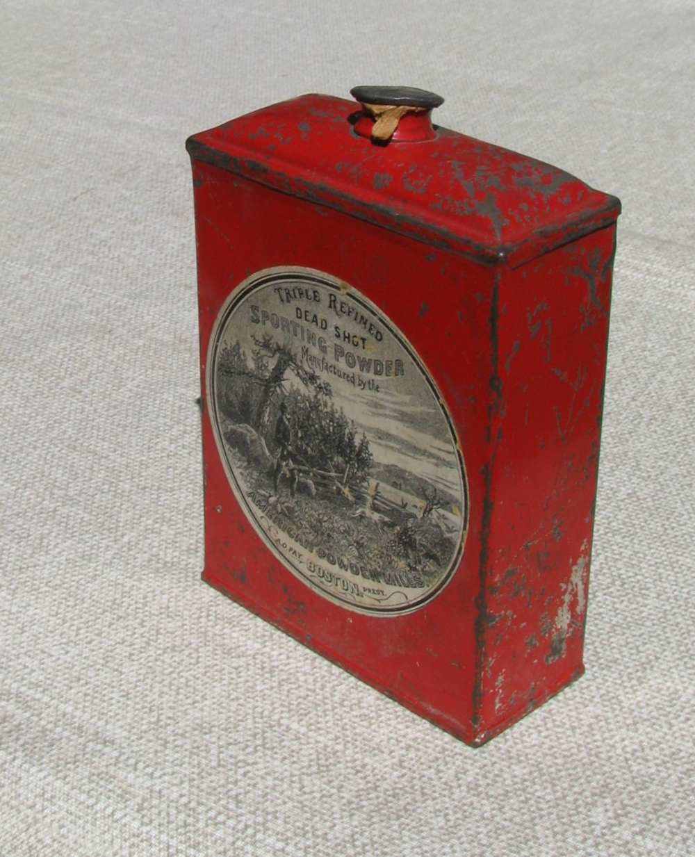 AMERICAN POWDER MILLS 2 HUNTING LABELS DEADSHOT SPORT POWDER TIN 1895-1910-img-5