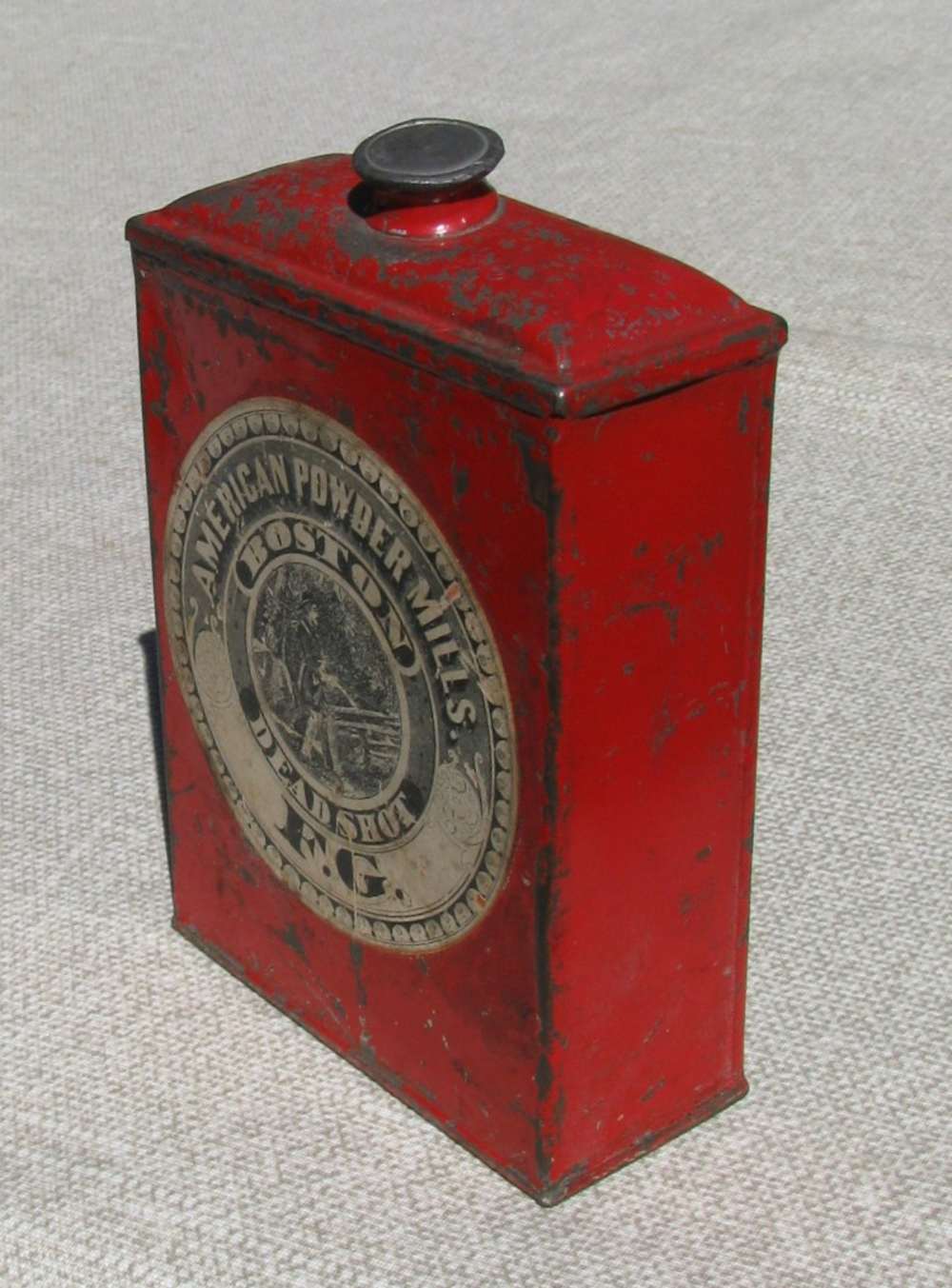 AMERICAN POWDER MILLS 2 HUNTING LABELS DEADSHOT SPORT POWDER TIN 1895-1910-img-9