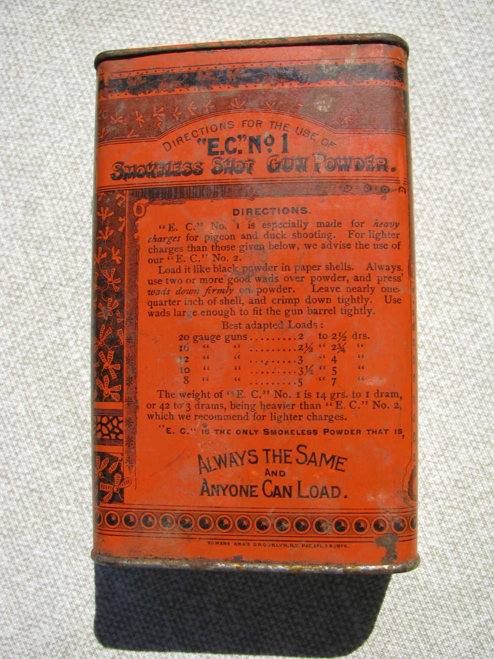 American E.C. Powder Co. No 1 Smokeless Sho Gun Powder Tin CIRCA 1895 –1915-img-2