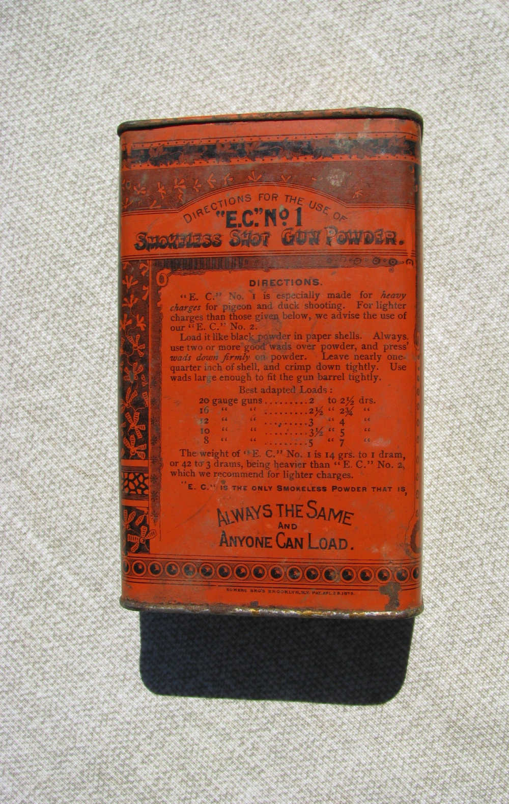 American E.C. Powder Co. No 1 Smokeless Sho Gun Powder Tin CIRCA 1895 –1915-img-9