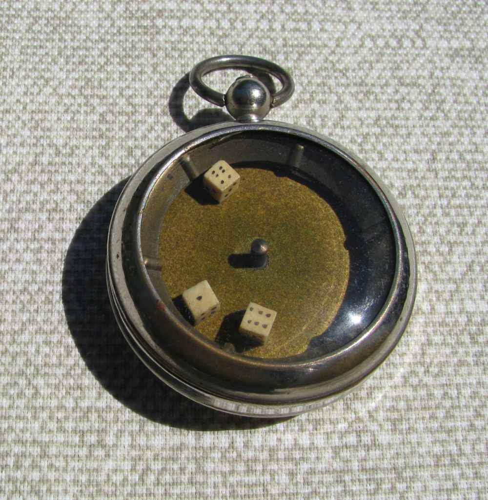 FINE ANTIQUE GAMBLERS 3 SPINNING DICE LEVER POCKET WATCH MECHANICAL GAME-img-7