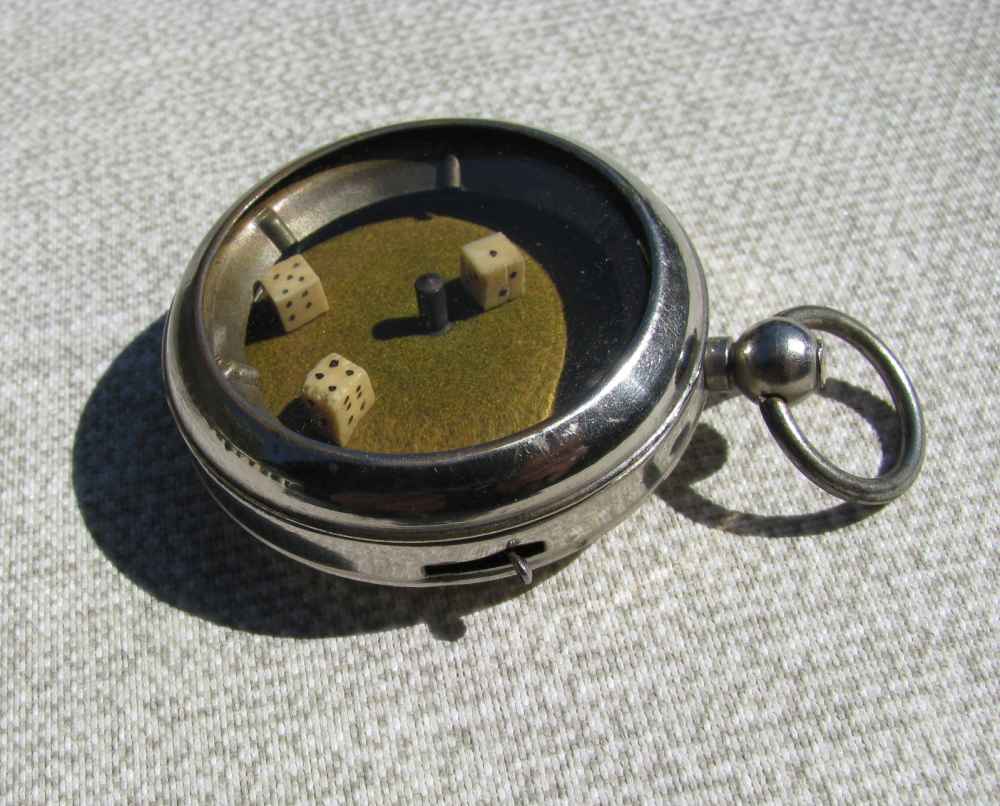 FINE ANTIQUE GAMBLERS 3 SPINNING DICE LEVER POCKET WATCH MECHANICAL GAME-img-8