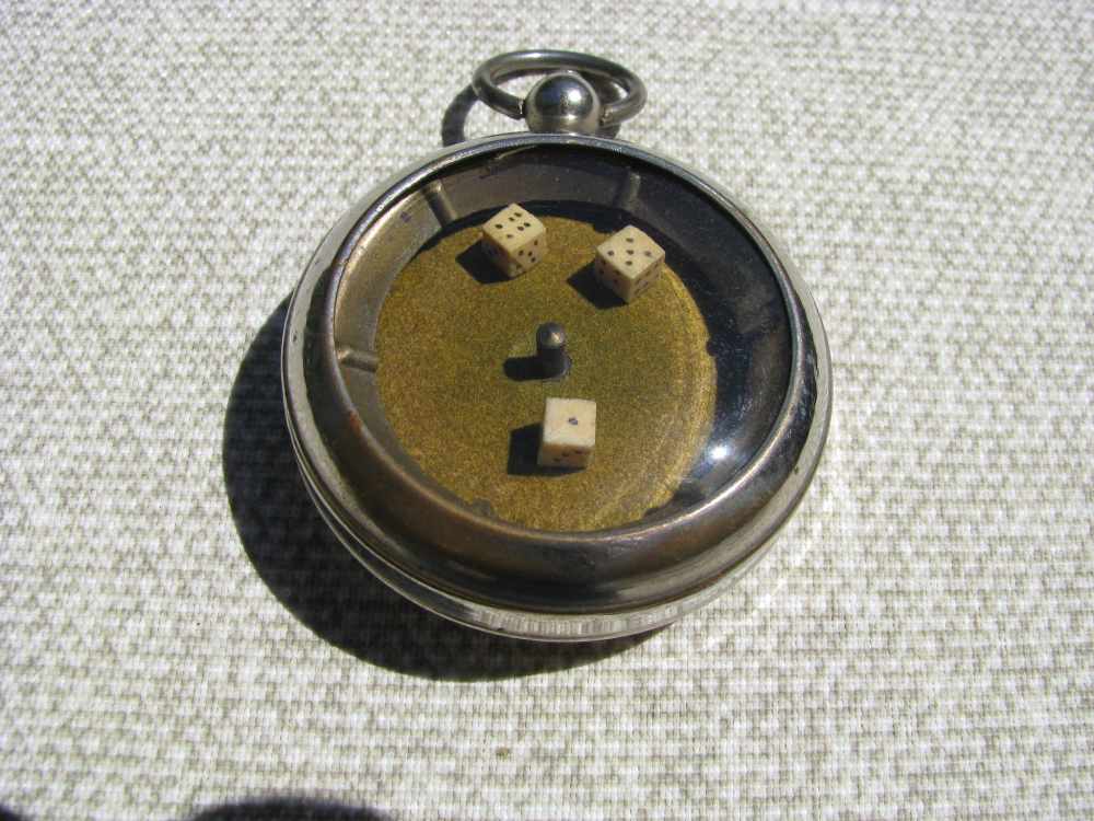 FINE ANTIQUE GAMBLERS 3 SPINNING DICE LEVER POCKET WATCH MECHANICAL GAME-img-5
