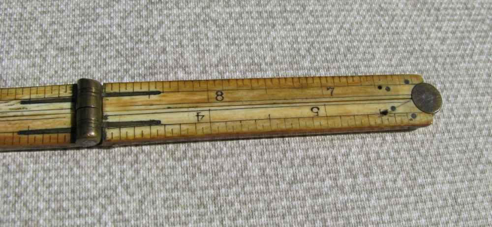 FINE ANTIQUE DESIRABLE SMALL HANDMADE 4 PIECE 12" SCRIMSHAWED FOLDING RULER-img-5
