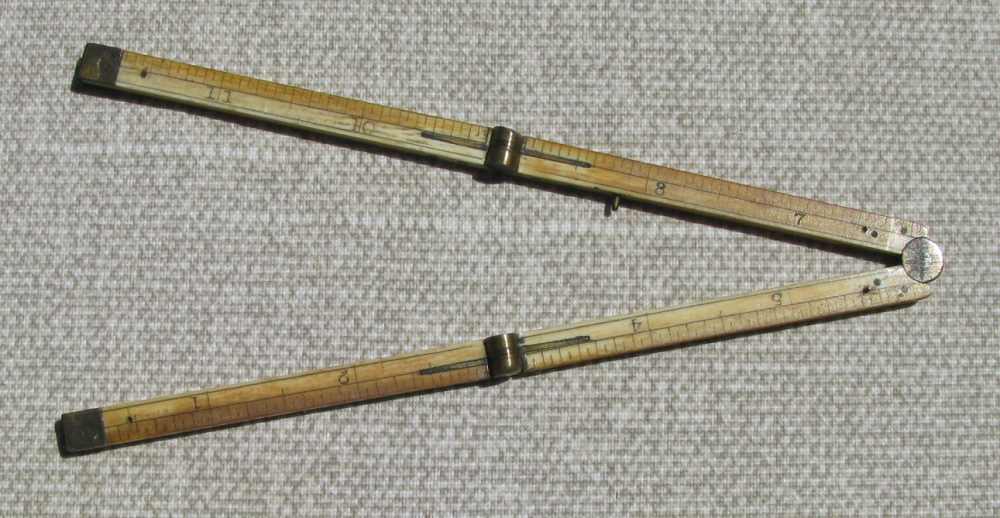 FINE ANTIQUE DESIRABLE SMALL HANDMADE 4 PIECE 12" SCRIMSHAWED FOLDING RULER-img-0