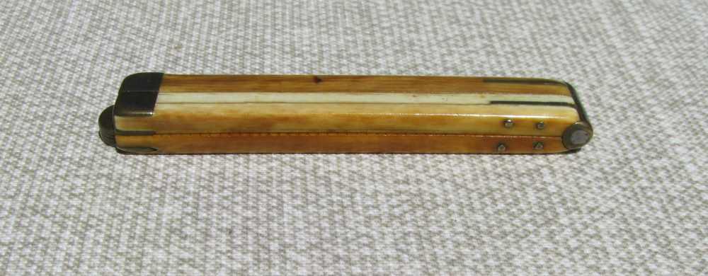 FINE ANTIQUE DESIRABLE SMALL HANDMADE 4 PIECE 12" SCRIMSHAWED FOLDING RULER-img-9