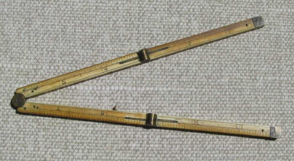 FINE ANTIQUE DESIRABLE SMALL HANDMADE 4 PIECE 12" SCRIMSHAWED FOLDING RULER-img-1