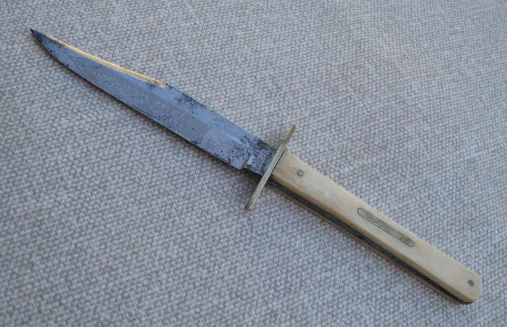 SALE! ANTIQUE CAST STEEL ETCHED DIRK/HUNTING KNIFE ORIGINAL SHEATH1860-80s-img-9