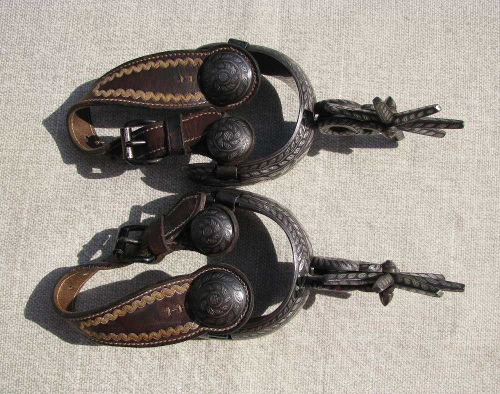 UNIQUE ANTIQUE MINT RARE BIG HEAVY FANCY 2 PATTERN INLAID CHARRO SPURS 1890-img-14