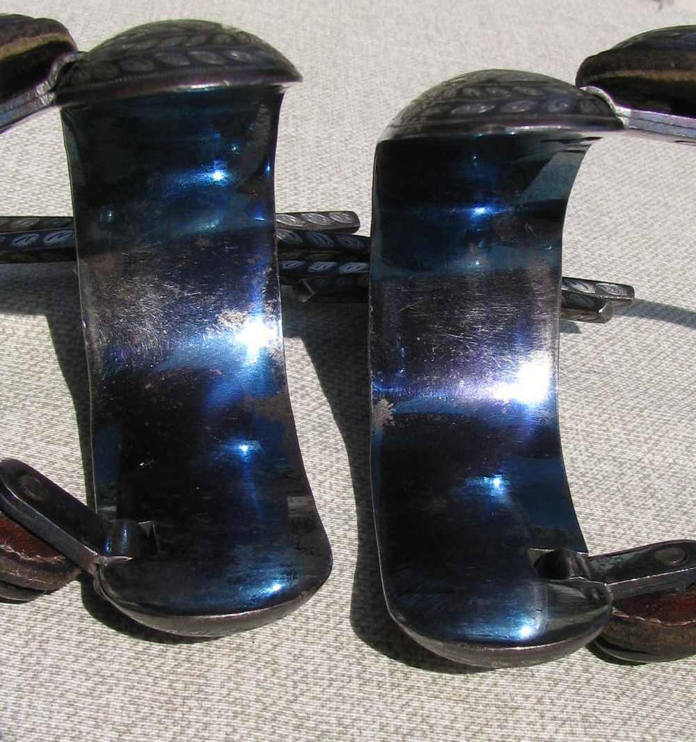 UNIQUE ANTIQUE MINT RARE BIG HEAVY FANCY 2 PATTERN INLAID CHARRO SPURS 1890-img-11