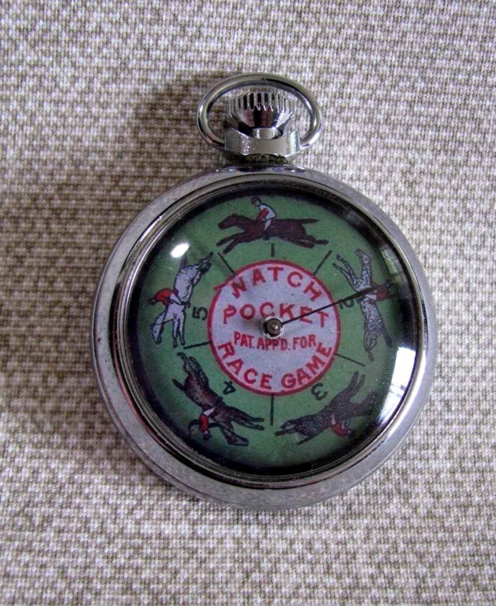 SCARCE FINE MECHANICAL HORSE RACING GAMBLING DEVICE VINTAGE POCKET WATCH-img-1
