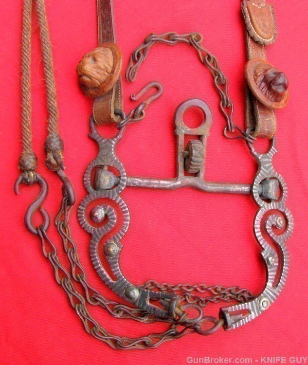 SALE! FINE SET 1870 CALIF SILVER BIT LION CONCHOS HEADSTALL HORSEHAIR REINS-img-14