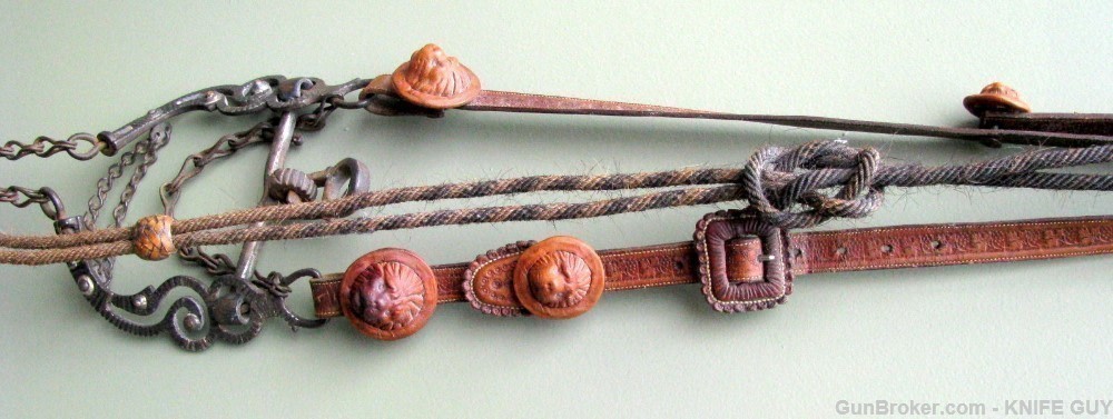 SALE! FINE SET 1870 CALIF SILVER BIT LION CONCHOS HEADSTALL HORSEHAIR REINS-img-10