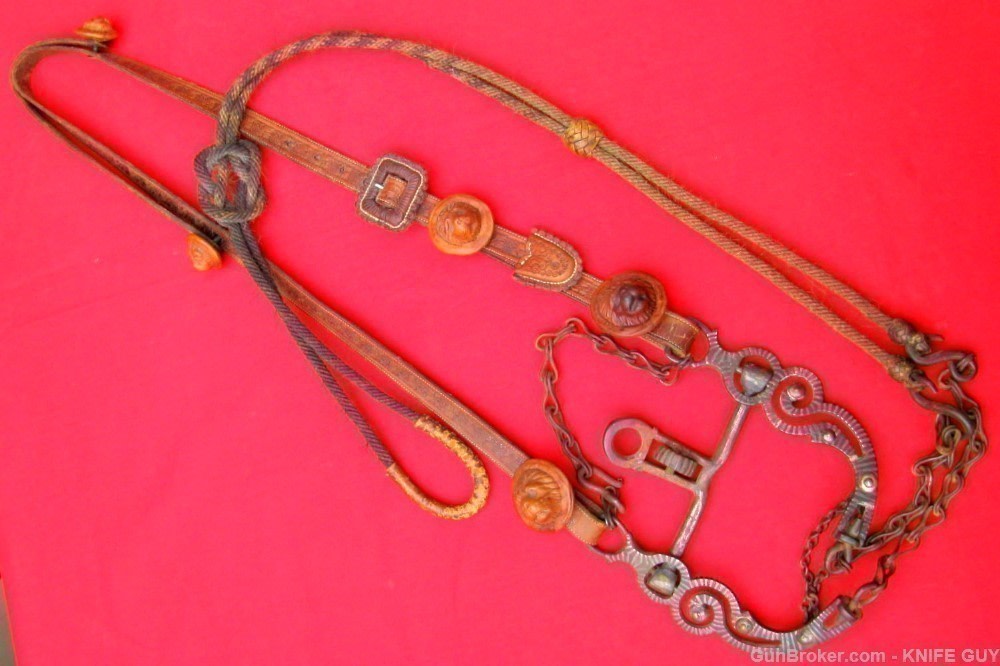 SALE! FINE SET 1870 CALIF SILVER BIT LION CONCHOS HEADSTALL HORSEHAIR REINS-img-9